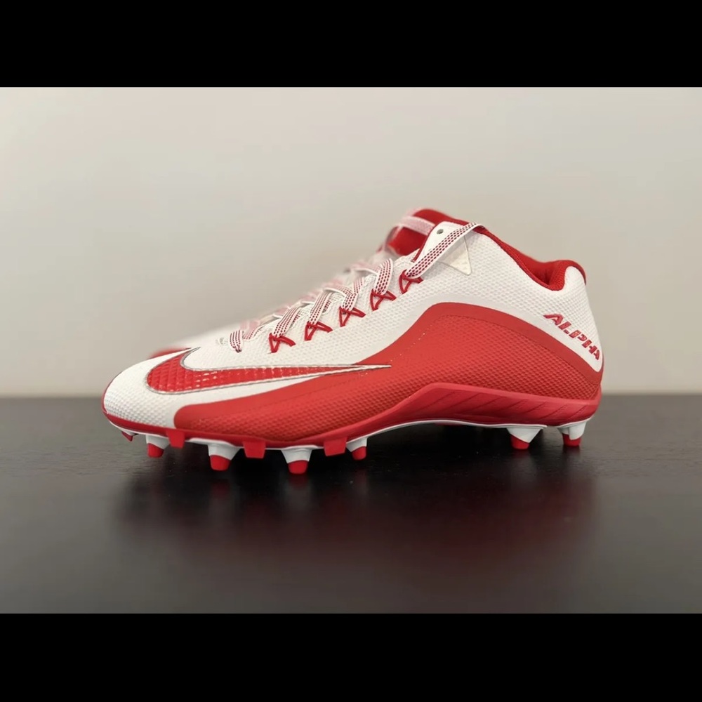 Men’s Nike Alpha Pro 2 Mid Football Cleats - RED/WHITE - 719932-166 - NEW